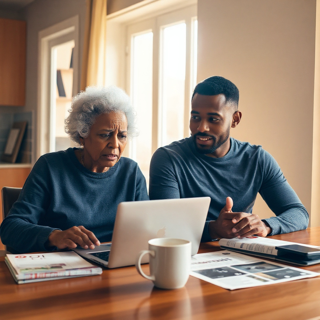 Default_Add_a_laptop_on_the_table_and_give_the_woman_a_worried_0