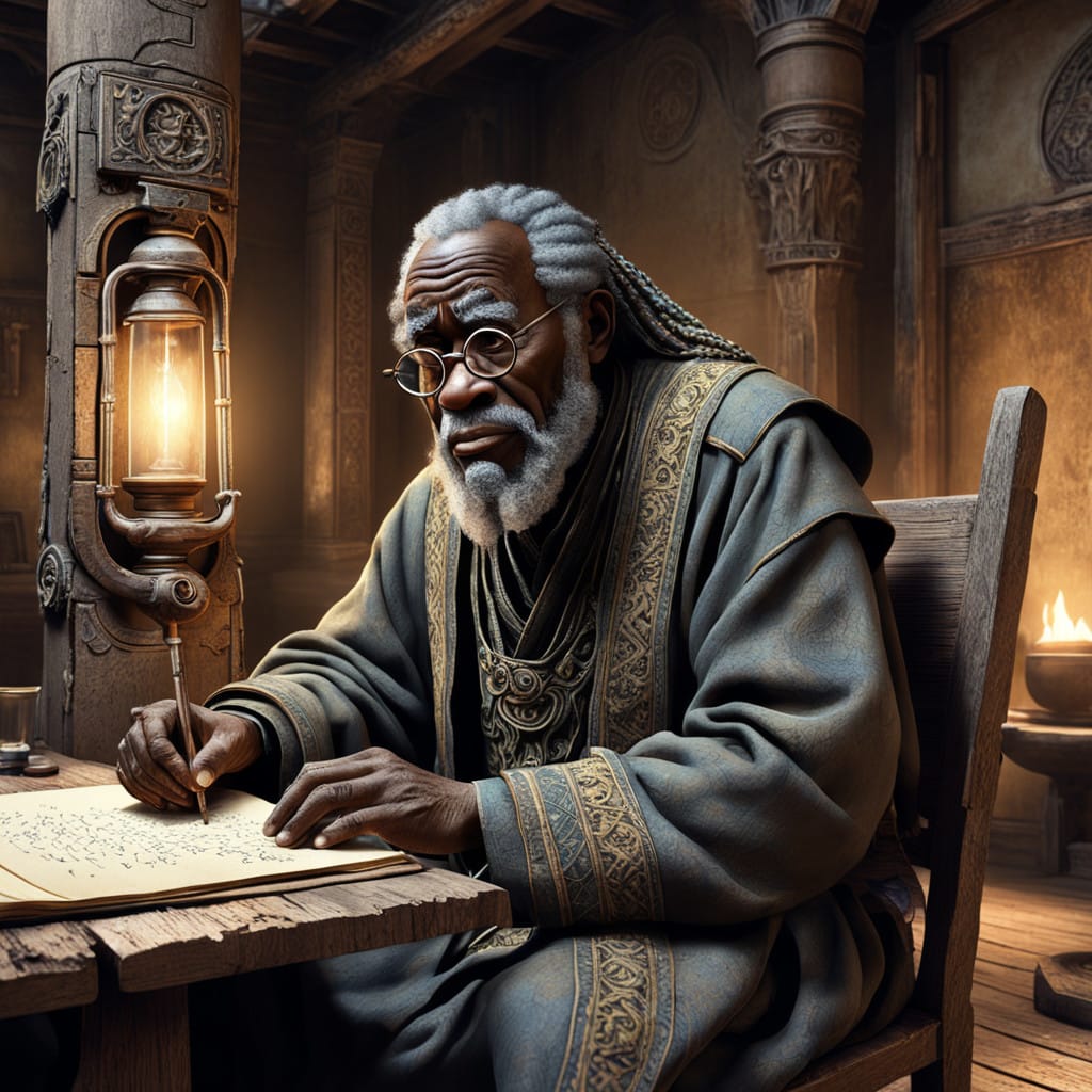 older man writing